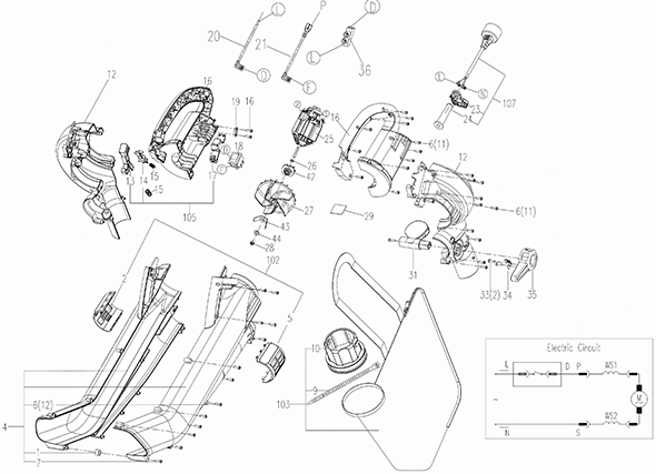 Worx Wg502 Diagram and Parts List for WG502  Worx Leaf Blower / Vacuum