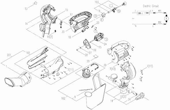 Worx Wg505 Diagram and Parts List for WG505  Worx Leaf Blower / Vacuum