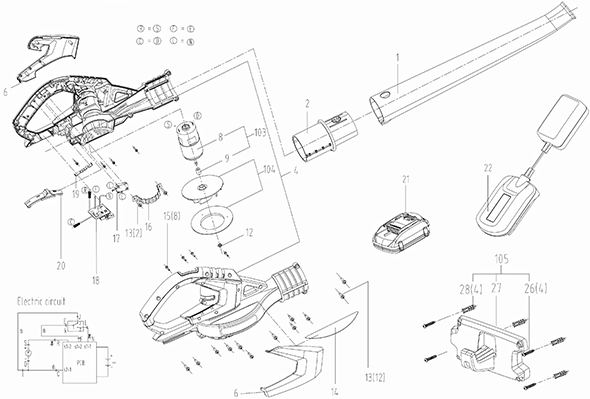 Worx Wg545 Diagram and Parts List for WG545  Worx Leaf Blower / Vacuum