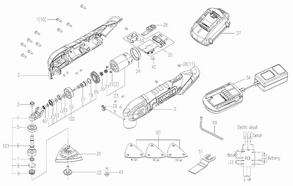 Worx Wx682l Diagram and Parts List for WX682L  Worx Multi-Tool