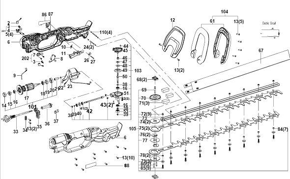 Worx Wg209 Diagram and Parts List for WG209  Worx Hedge Trimmer