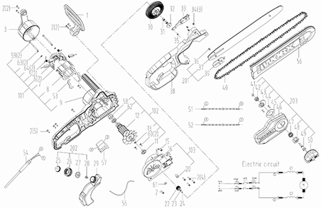 Worx Wg305 Diagram and Parts List for WG305  Worx Chainsaw