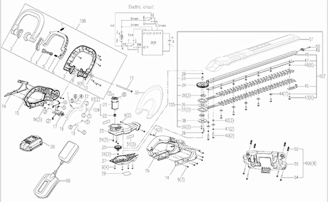 Worx Wg255.1 Diagram and Parts List for WG2551  Worx Hedge Trimmer