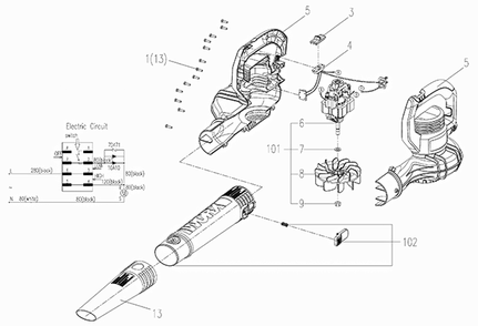 Worx Wg506 Diagram and Parts List for WG506  Worx Leaf Blower / Vacuum