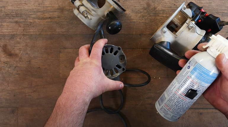 Use compressed air on the router