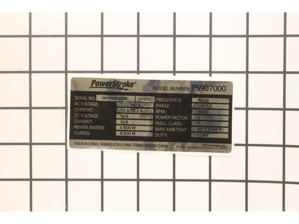 10032824-1-M-Homelite-940678275-Data Plate Label