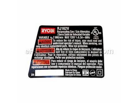 10085730-1-M-Ryobi-940999014-Data Plate Rj162vk