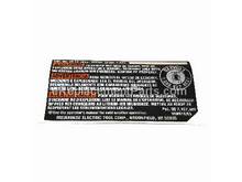 Service Nameplate - Battery – Part Number: 12-20-1815