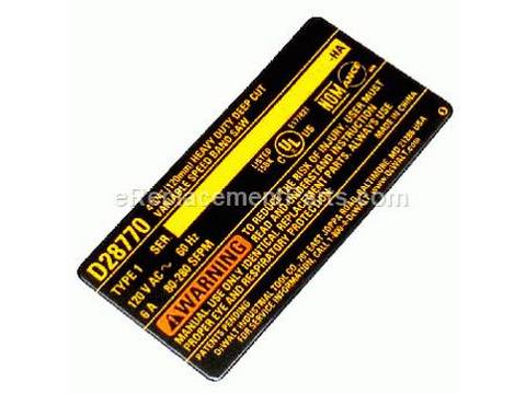 10182325-1-M-DeWALT-622608-00-Name Plate D28770 TY.1