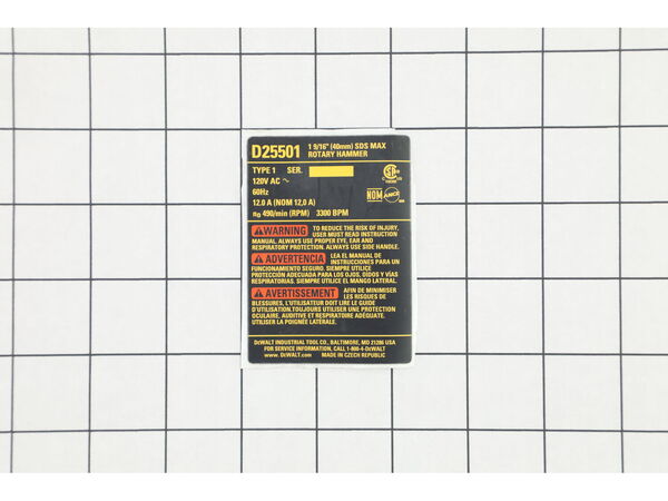 10187345-1-M-DeWALT-N029847-Nameplate D25501 Type 1
