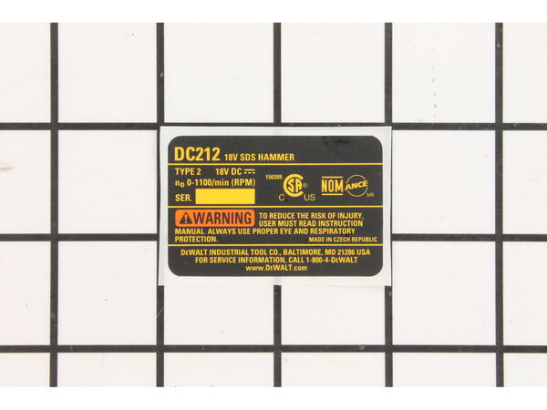 10187664-1-M-DeWALT-N044663-Rating Plate Dc212 Type 2