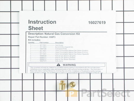 11743358-1-M-Whirlpool-WP650P3-LP To Natural Conversion Kit