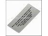 Sticker – Part Number: 726837