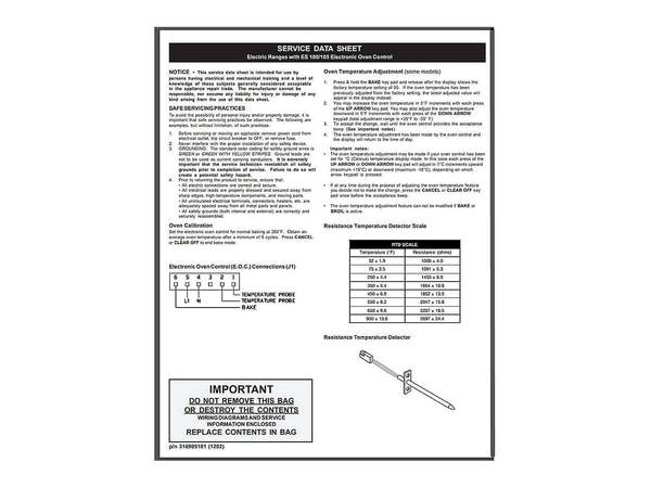 4704935-1-M-Frigidaire-316905101-SERVICE DATA SHEET