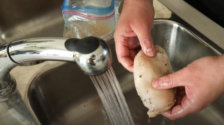 Brining Chicken - Wash Chicken in Sink