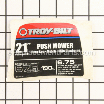 Label-mower Shroud - 777D11820:Troy-Bilt