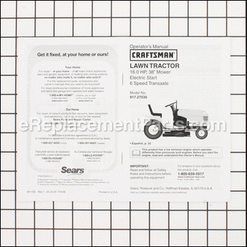 Operators Manual - 917401192:Craftsman