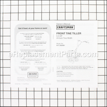 Tiller Owners Manual - 917181629:Craftsman