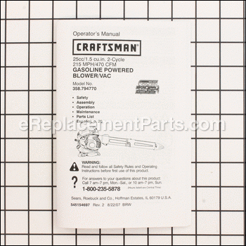 Operators Manual - 545154697:Craftsman
