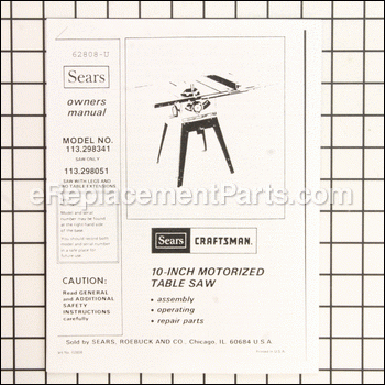 Owners Manual - 62808:Craftsman