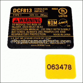 Nameplate-dcf813 Type 1 - N073148:DeWALT