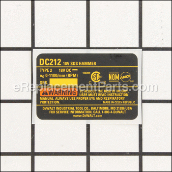 Rating Plate Dc212 Type 2 - N044663:DeWALT