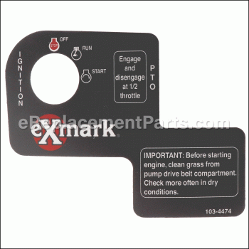 Decal,ignition/pto - 103-4474:eXmark