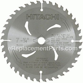 7-1/4 Atb 5/8 Arbor 40 Tooth - 303682M:Metabo HPT (Hitachi)
