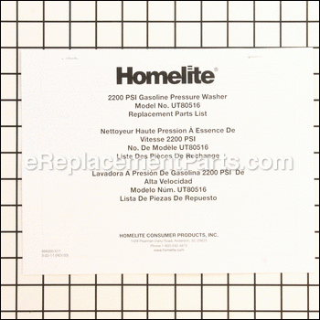 Replacement Parts List - 988000511:Homelite