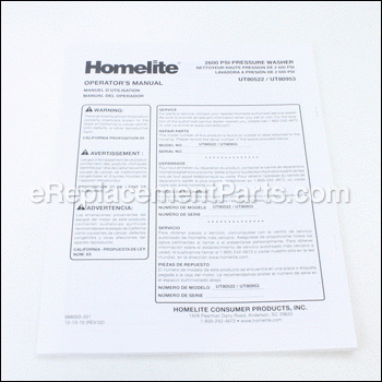 Operators Manual (960957010) - 988000351:Homelite