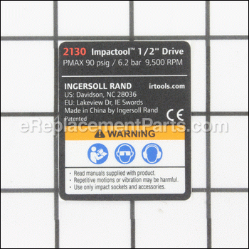 Nameplate/warning Label - 2130-301:Ingersoll Rand