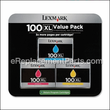 Three Pack 100Xl Color High Yield Return Program Ink Cartridges - 14N0684:Lexmark