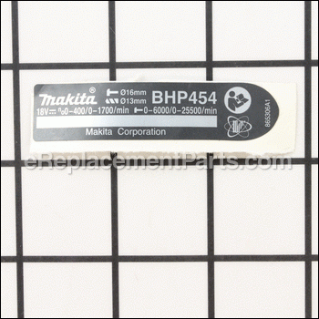 Bhp454 Name Plate - 865306-1:Makita