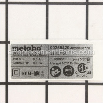 Rating Plate - 338048930:Metabo
