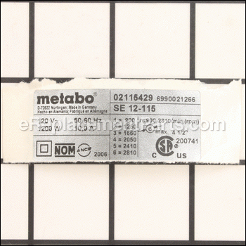Rating Plate - 338046440:Metabo
