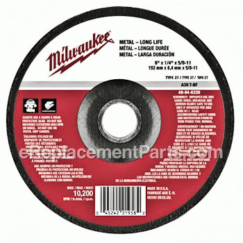 Grinding Wheel - 6 Diameter, - 49-94-6330:Milwaukee