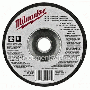 Grinding Wheel - 6 Diameter, - 49-94-6305:Milwaukee