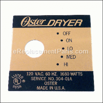Nameplate - 055310-000-000:Oster Pro