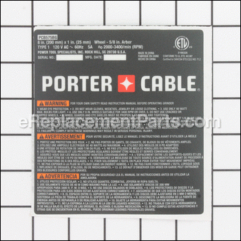 Warning Label - 5140087-57:Porter Cable