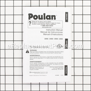 Operator Manual - 530163693:Poulan