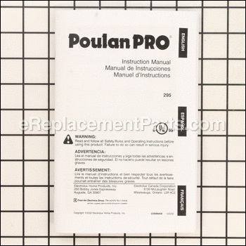 Operator Manual - 530086458:Poulan