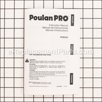 Operator Manual - 530164256:Poulan