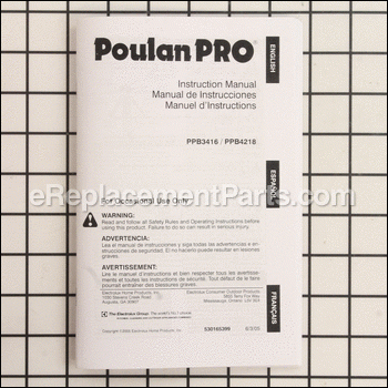 Operators Manual - 530165399:Poulan