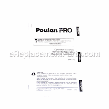 Operator Manual - 530085854:Poulan