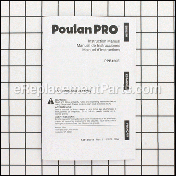 Operator Manual - 545186744:Poulan
