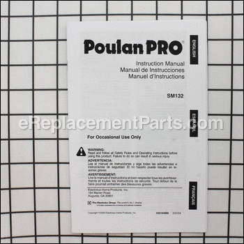 Operator Manual - 530164890:Poulan