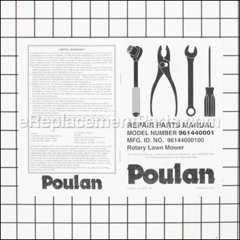 Repair Parts Manual - 532412874:Poulan
