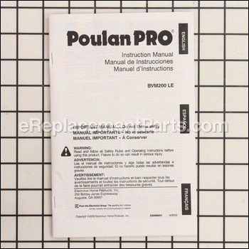 Operator Manual - 530088953:Poulan