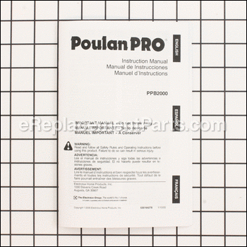 Operator Manual - 530164278:Poulan
