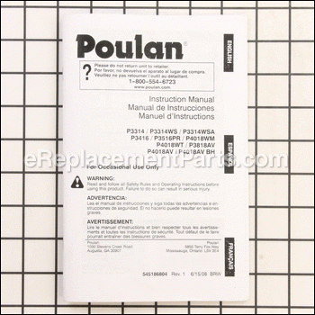 Manual-Operator - 545186804:Poulan